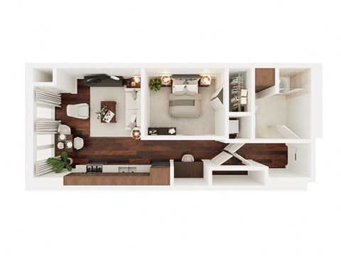 Floor plan for studio, 1 bath, 593 sqft